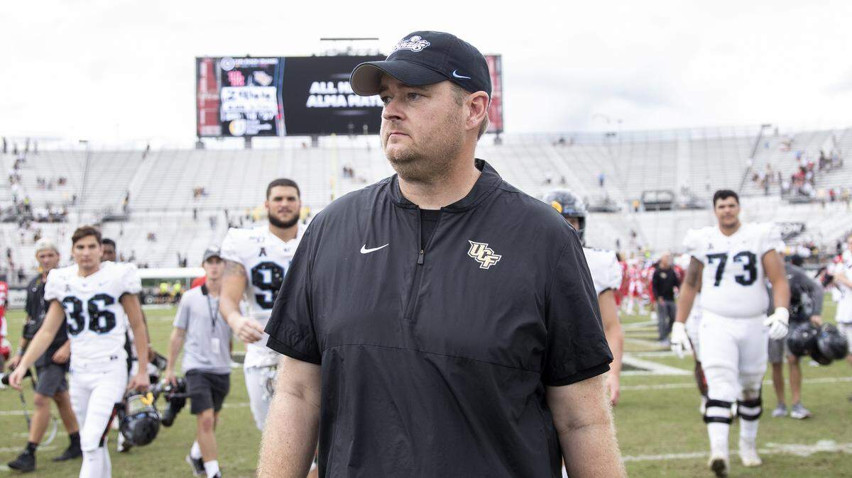 Central Florida head coach Josh Heupel leaves the field after the second half of an NCAA college football game against Houston in Orlando, Fla., Saturday, Nov. 2, 2019. Central Florida won 44-29.