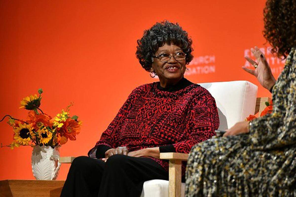 NEW YORK, NEW YORK - MARCH 05: Claudette Colvin, Civil Rights Activist speaks onstage during the 2020 Embrace Ambition Summit by the Tory Burch Foundation at Jazz at Lincoln Center on March 05, 2020 in New York City.  (Photo by Craig Barritt/Getty Images for Tory Burch Foundation)