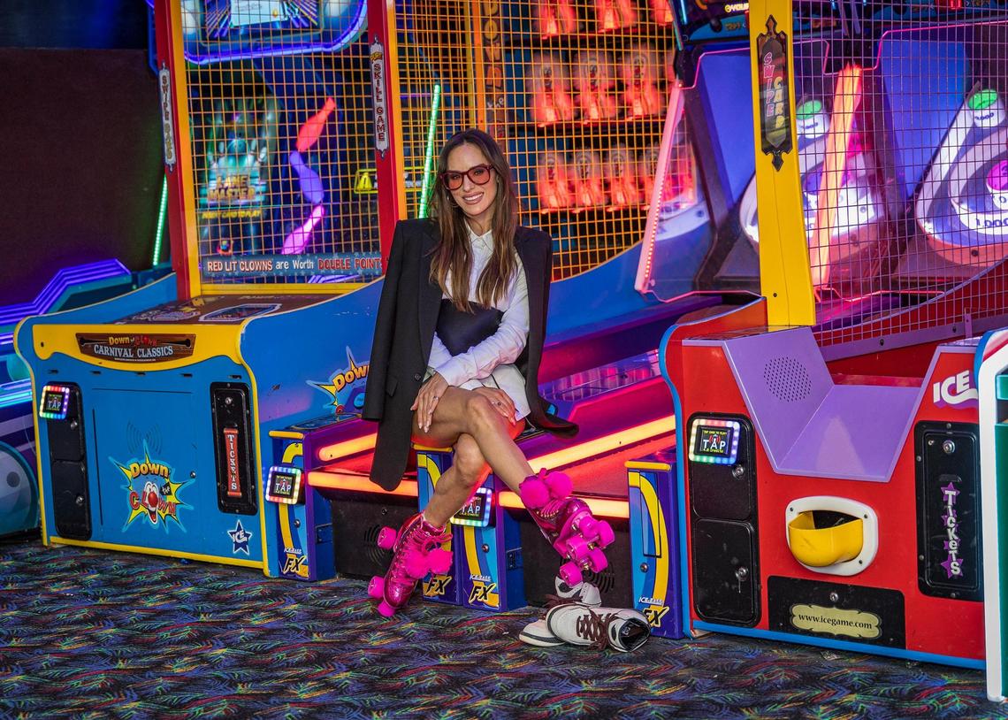 Podcaster Nikki Spoelstra posed at the Miami Roller Rink where she used to come skate when it was called Hot Wheels in Kendall, on Friday March 07, 2025.