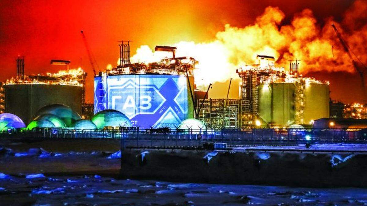 A liquefied natural gas reservoir in the port of Sabetta on the Kara Sea on the Yamal Peninsula in northern Russia..
