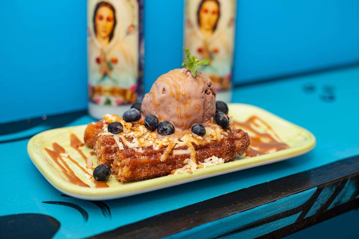 Warm churros with cheese and chocolate ice cream could be even better than a margarita.