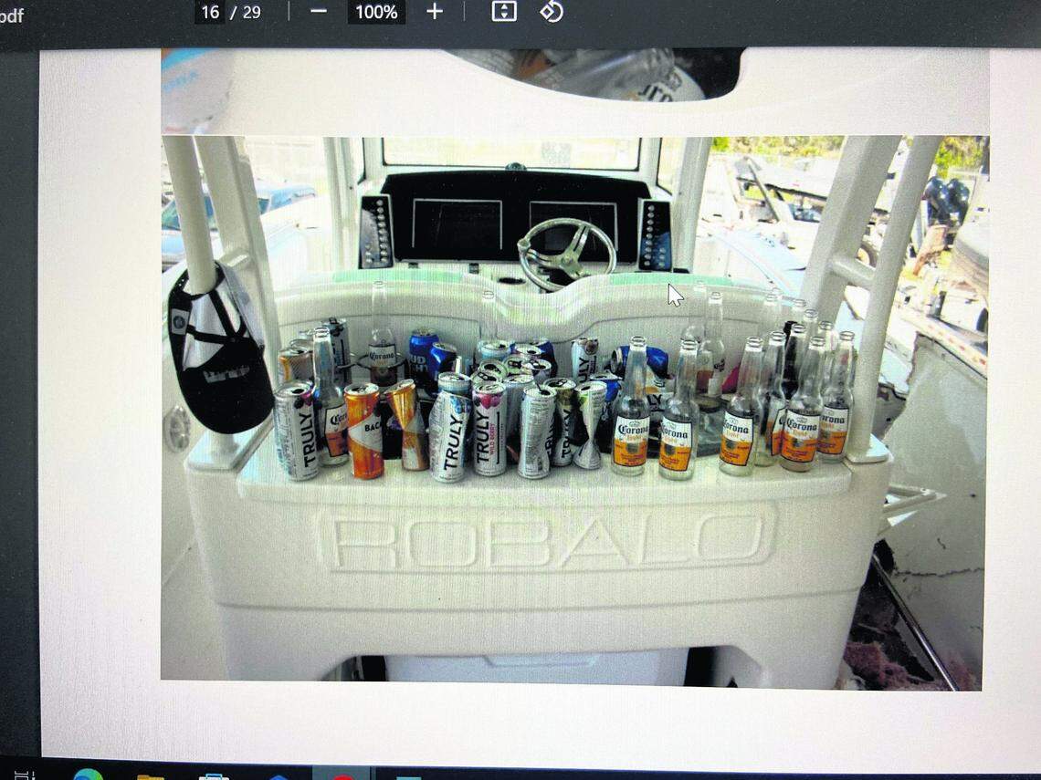More than 60 empty bottles and cans of alcohol were found in George Pino’s 29-foot Robalo the day after he crashed his boat into a concrete channel marker in Biscayne Bay on Sept. 4, 2022. A 17-year-old girl from Our Lady of Lourdes Academy, Lucy Fernandez, died and another classmate of hers was severely injured.