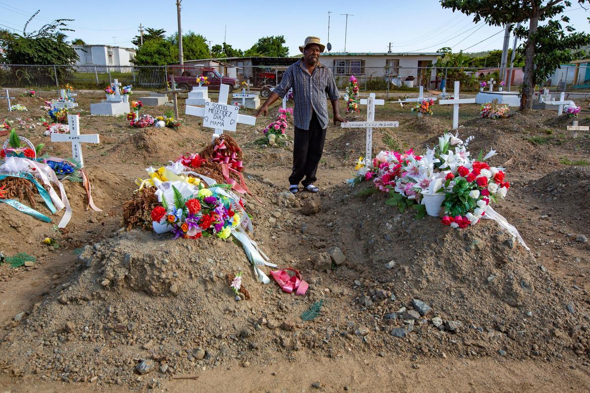Dialysis patient Radamés Cabral, 65, visits a cemetery in August in Vieques, Puerto Rico. Many of the island’s residents who have died since Hurricane Maria struck last September are buried there. Several of the dead were dialysis patients.