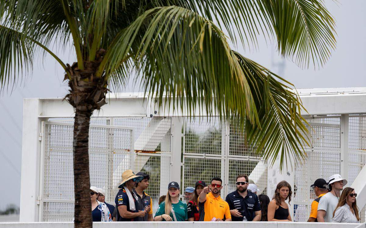 Fans watch as drivers prepare to participate in a Sprint race on the second day of the Formula One Miami Grand Prix at the Miami International Autodrome on Saturday, May 3, 2025, in Miami Gardens, Fla.