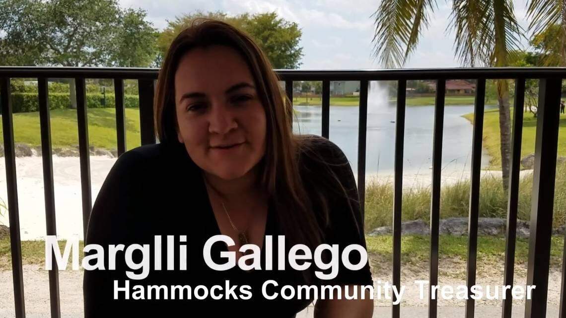 Marglli Gallego, the treasurer and president of the Hammocks Community Association, as pictured here in a video for the organization. She was arrested last April on accusations that she stole nearly $60,000 from the association between 2016 and 2018. She is awaiting trial.