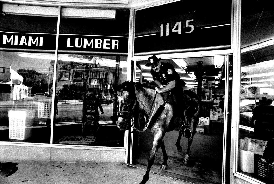 In 1992, Miami police officers Manny Gomez leaves Miami Lumber as he goes on his beat in Little Havana on his horse Prince.