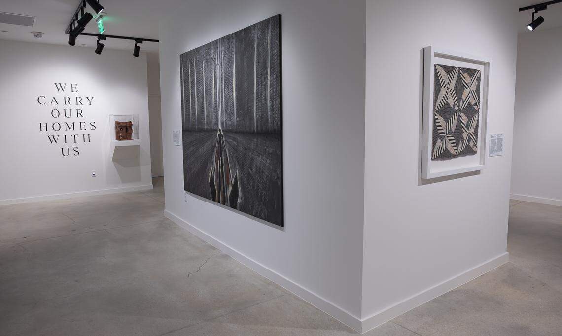 ‘We Carry Our Homes With Us’ is an exhibition inspired by Cuban exile Marisella Veiga’s memoir on display inside the Miami Dade College’s Freedom Tower. It features art from internationally renowned artists like José Bedia, Maria Martinez-Cañas, Félix González-Torres, Ana Mendieta, and Tomm El-Saieh. 