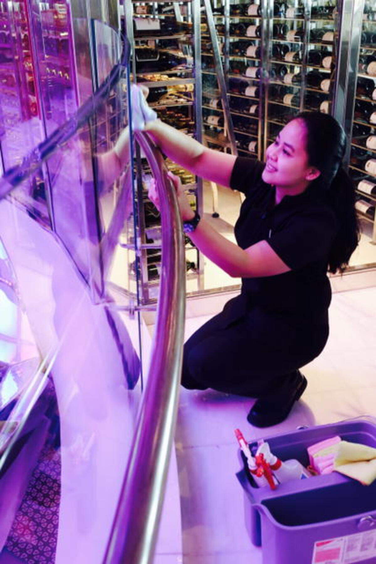 New crew member Yulia Asriyani aboard Holland America’s Nieuw Statendam.