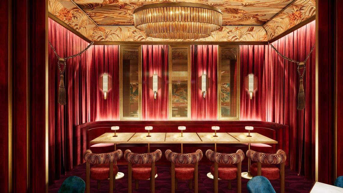 A rendering shows a private dining spot at Papi Steak, which is being renovated.