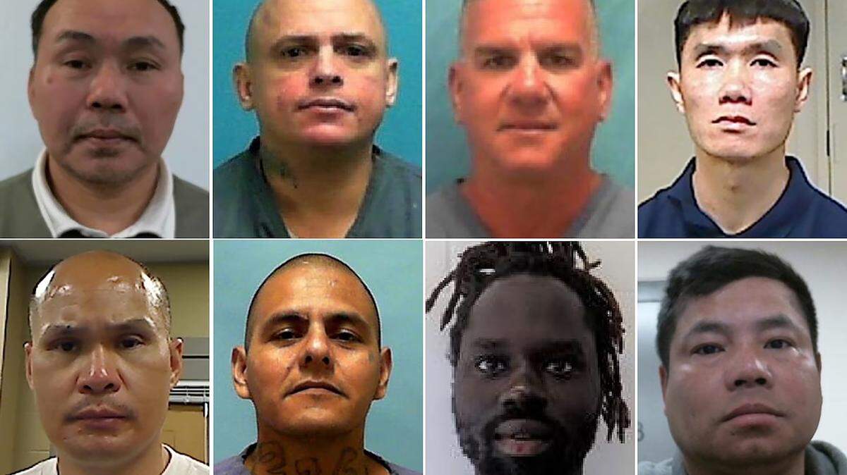 Photos released by the Department of Homeland Security of eight men deported to Africa, includijg two Cubans. Top row, left to right: Nyo Myint (Burma), Enrique Arias-Hierro (Cuba), Jose Manuel Rodriguez-Quinones (Cuba), Tuan Thanh Phan (Vietnam). Bottom row, left to right: Thongxay Nilakout (Laos), Jesus Munoz-Gutierrez (Mexico), Dian Peter Domach (South Sudan), Kyaw Mya (Burma).