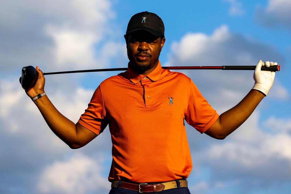 Eastside Golf co-founder Earl A. Cooper strikes a pose at Miami Springs Golf & Country Club in Miami Springs, Florida, on Saturday, December 10, 2022