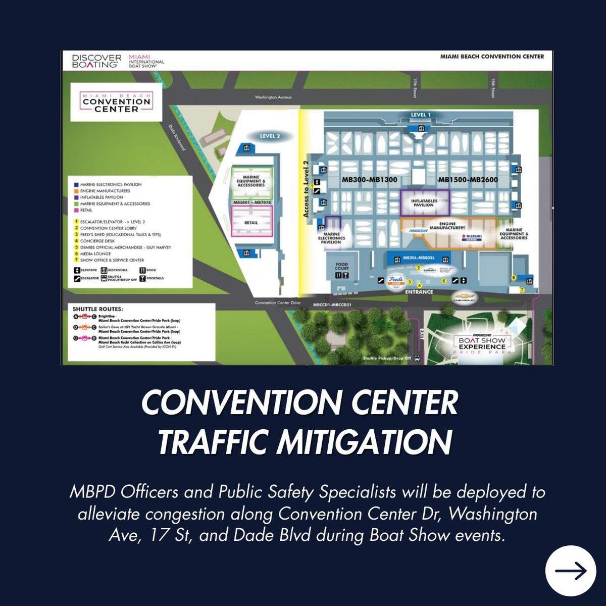 Convention Center traffic mitigation plan for the 2026 Discover Boating Miami International Boat Show from Feb. 11-15, 2026 in Miami Beach.
