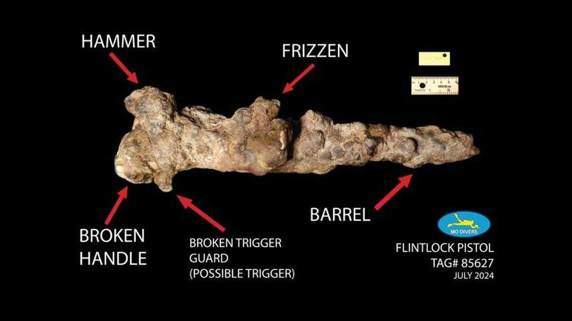 This heavily entrusted flintlock was found over the summer as Capt. Mike Perna and a team of divers explored a shipwreck off Indian River County, Florida