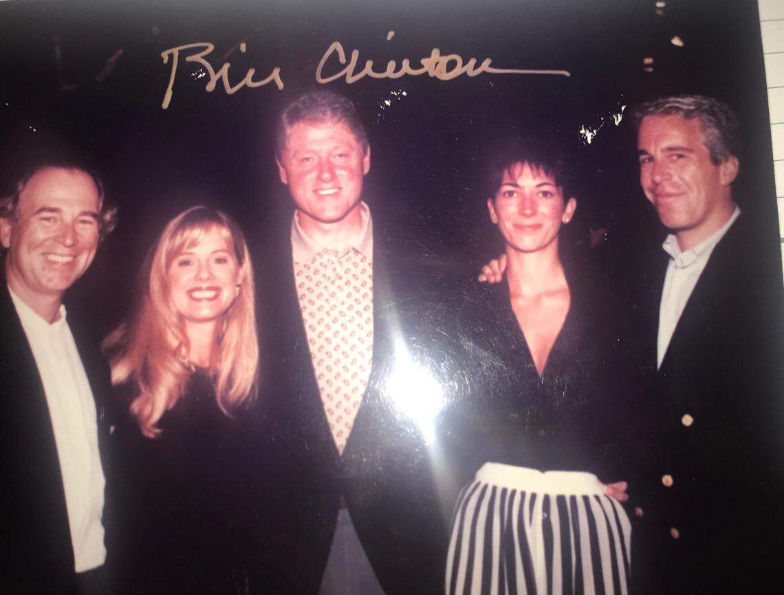 Undated photograph including Bill Clinton, Jeffrey Epstein and Ghislaine Maxwell from the Epstein estate’s document production to the House Oversight Committee.