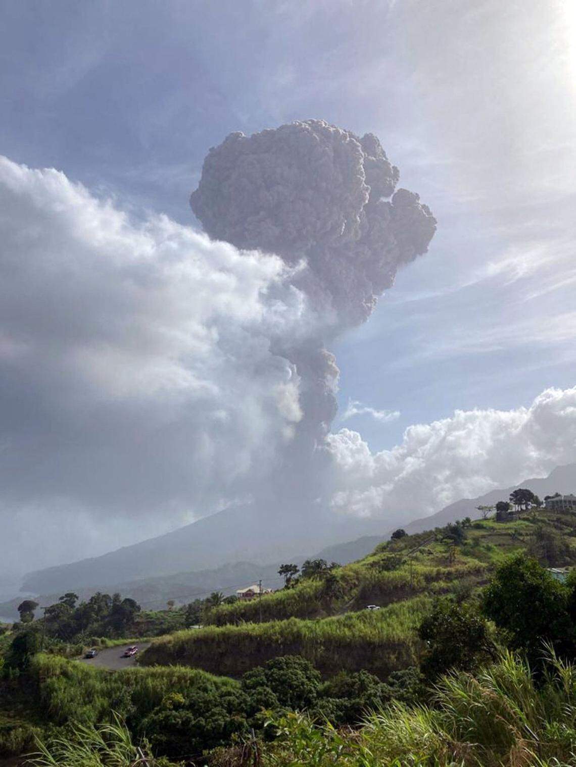 This April 9, 2021, image courtesy of the University of the West Indies (UWI) Seismic Research Center shows the eruption of La Soufriere Volcano in Saint Vincent.