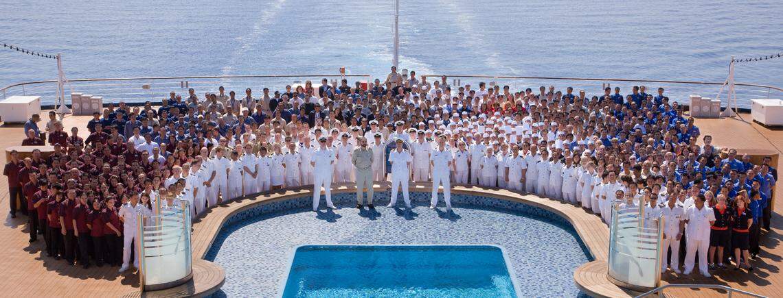 Cruise ships like Holland America’s Eurodam carry a crew of about 900 to serve about 2,100 guests.