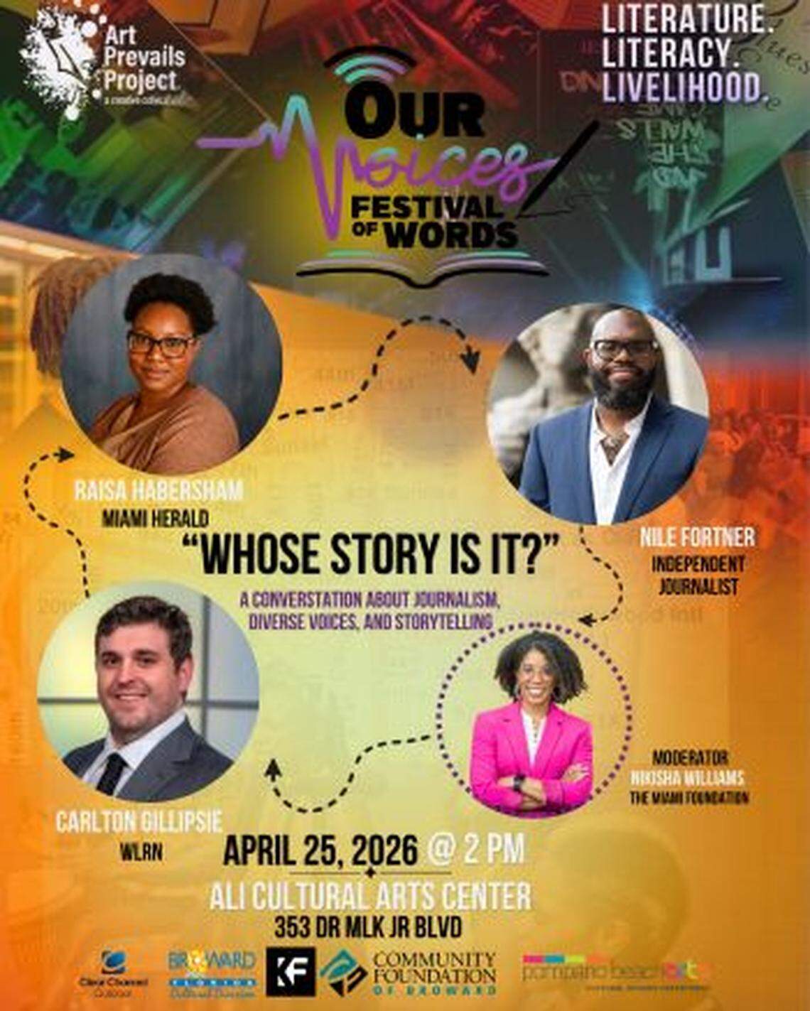 Art Prevails Project, a non-profit organization in South Florida dedicated to fostering social impact through theatre, poetry, music, and storytelling, will hold its 4th Annual Our Voices: Festival of Words in Pompano Beach.