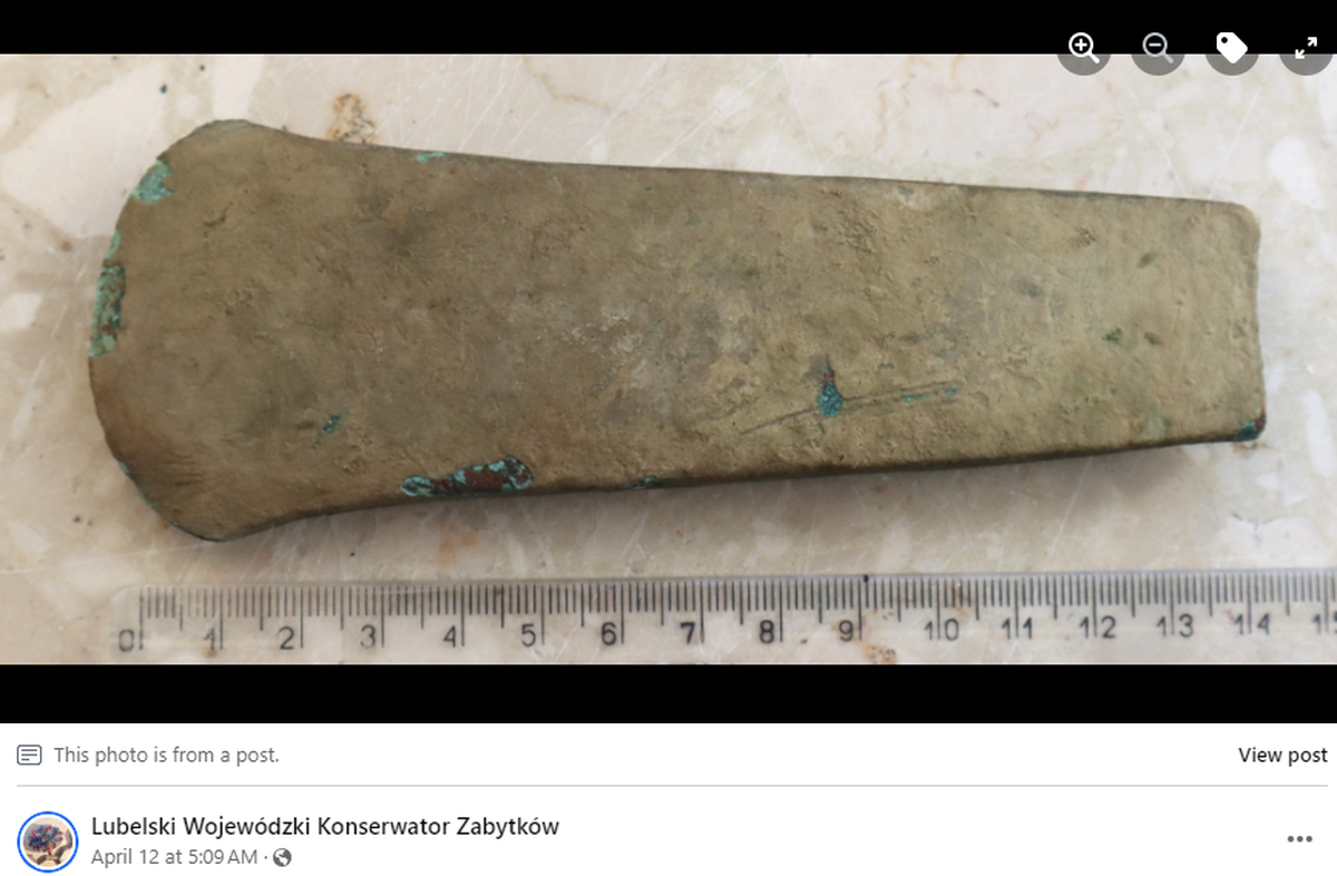 The ax, about 6 inches long, was imported to the region in the early Neolithic period, officials said.