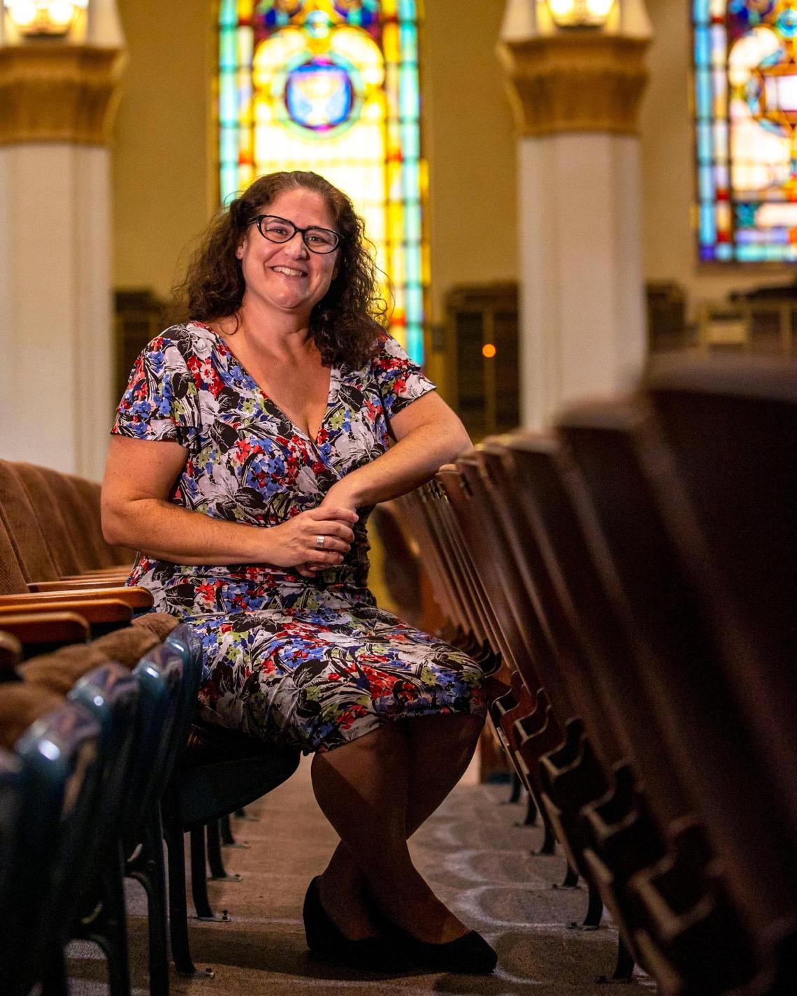 In March 2022, Senior Rabbi Amy L. Morrison poses for a portrait for the Miami Herald to commemorate Temple Israel of Greater Miami’s centennial.