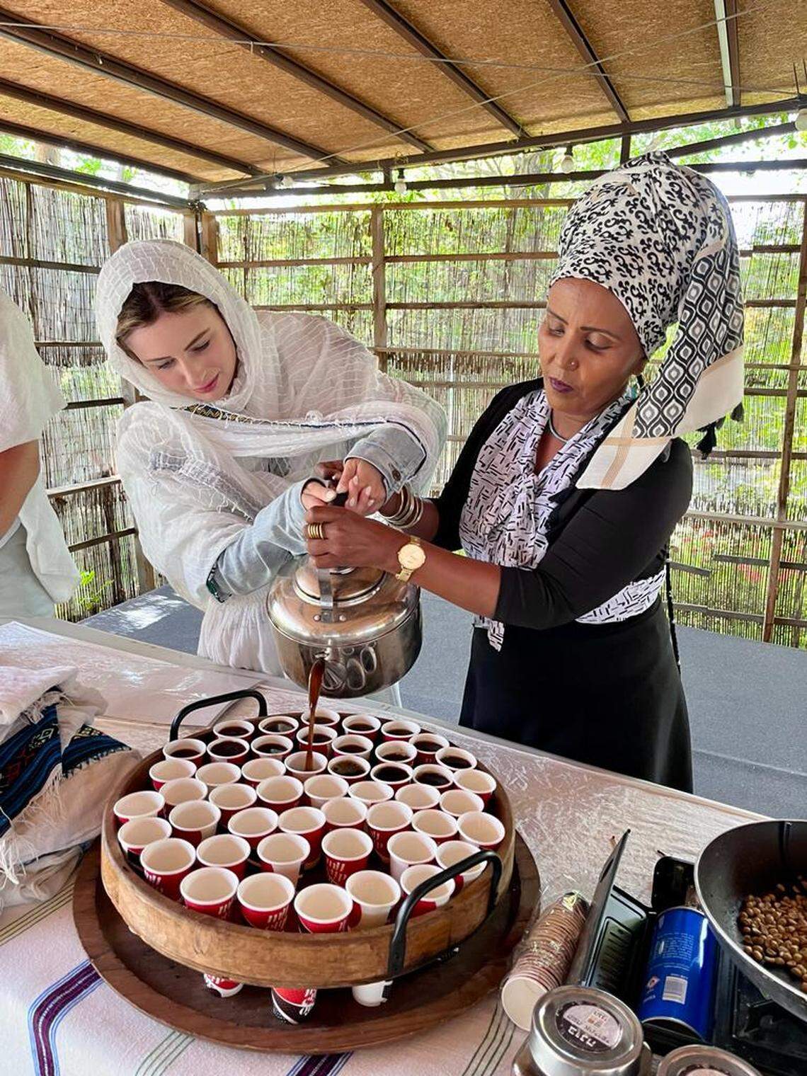 Julia Pratt, 24, from Miami, participates in an activity to experiment Ethiopian Jewish culture and tradition in Kiryat Gat, Israel, on Monday April. 24.