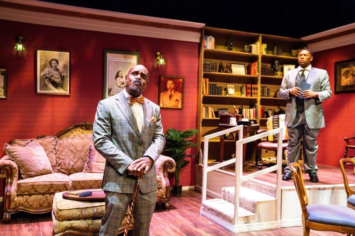 W.E.B. Du Bois (Charles Reuben) has high hopes for his protégé poet Countee Cullen (Cameron Holder) in “Knock Me a Kiss” at M Ensemble at the Sandrell Rivers Theater through Sunday, April 27.