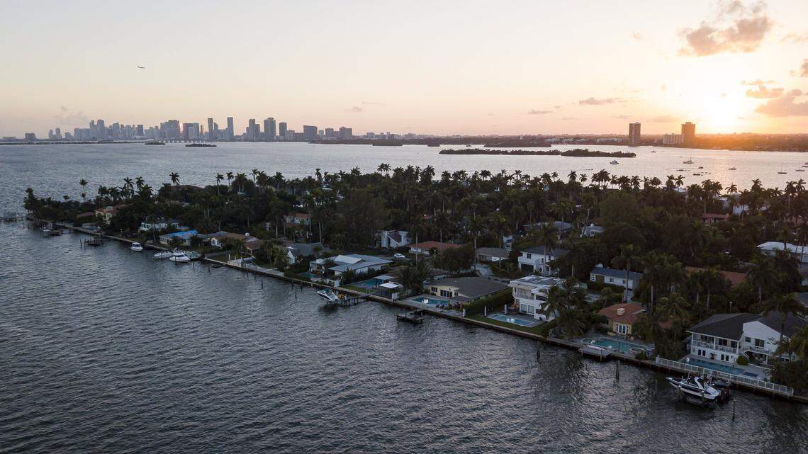 Home prices increased in April throughout South Florida, breaking a record for single-family homes in Miami-Dade, according to data from the Miami Association of Realtors. Above is an aerial view of North Bay Village on Nov. 11, 2022. 