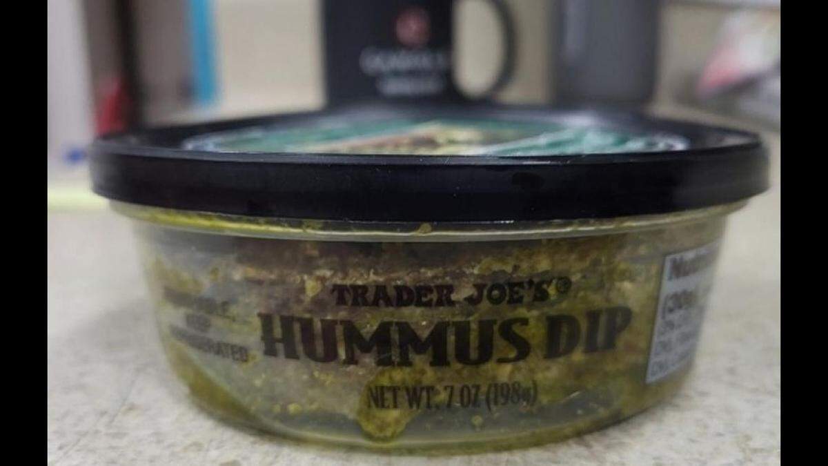 This tub marked “Trader Joe’s Hummus Dip” doesn’t appear to have hummus in it. Because it doesn’t.