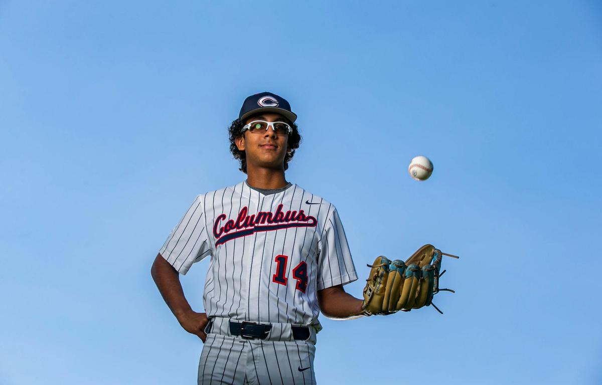 Dade Baseball Pitcher of the Year Federico Zapata, from Christopher Columbus High School, is photographed at A.D. Barnes Park in Miami, Florida on Wednesday, May 18, 2022.