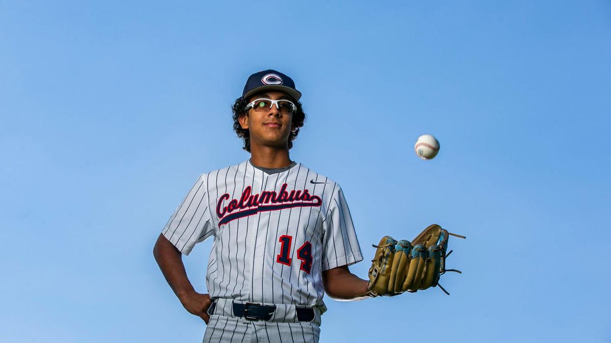 Dade Baseball Pitcher of the Year Federico Zapata, from Christopher Columbus High School, is photographed at A.D. Barnes Park in Miami, Florida on Wednesday, May 18, 2022.