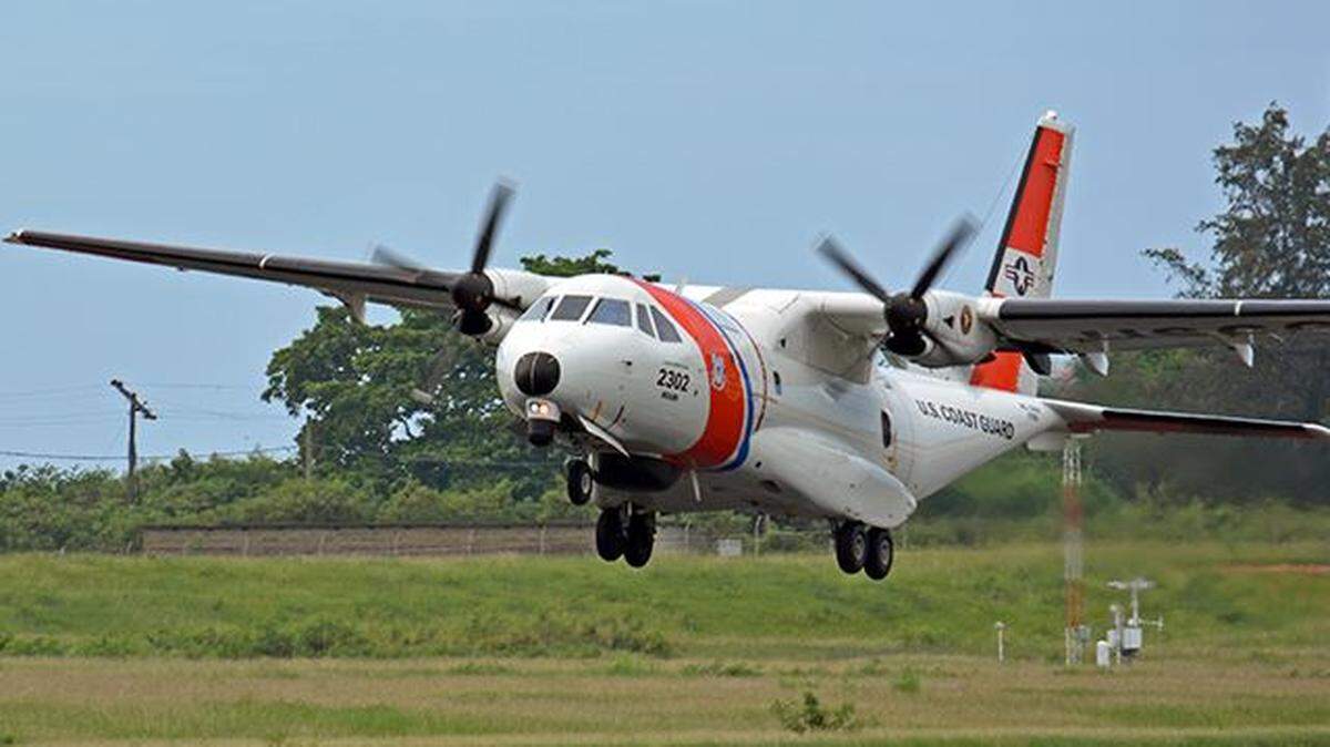 A HC-144 Ocean Sentry fixed-wing plane, the type of aircraft that joined the search out of Air Station Miami