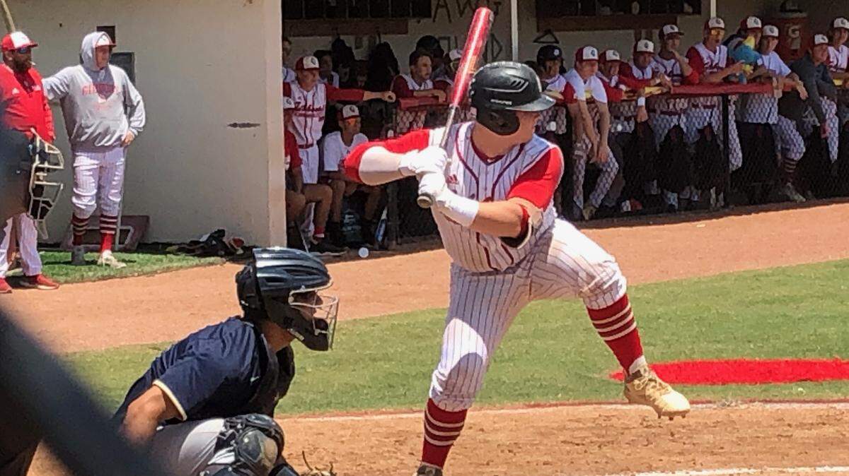 Cardinal Gibbons senior catcher Kevin Hirsch prepares to hit a home run over the left field fence in thee bottom of the second inning in a 1-0 victory over North Broward Prep in a Class 5A regional semifinal on Saturday.