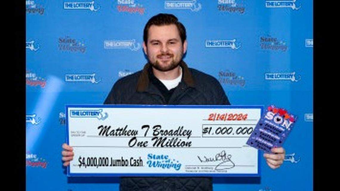 Matthew Broadley won $1 million in the Massachusetts State Lottery’s “$4,000,000 Jumbo Cash” instant ticket game thanks to a Valentine’s Day gift from his mother.