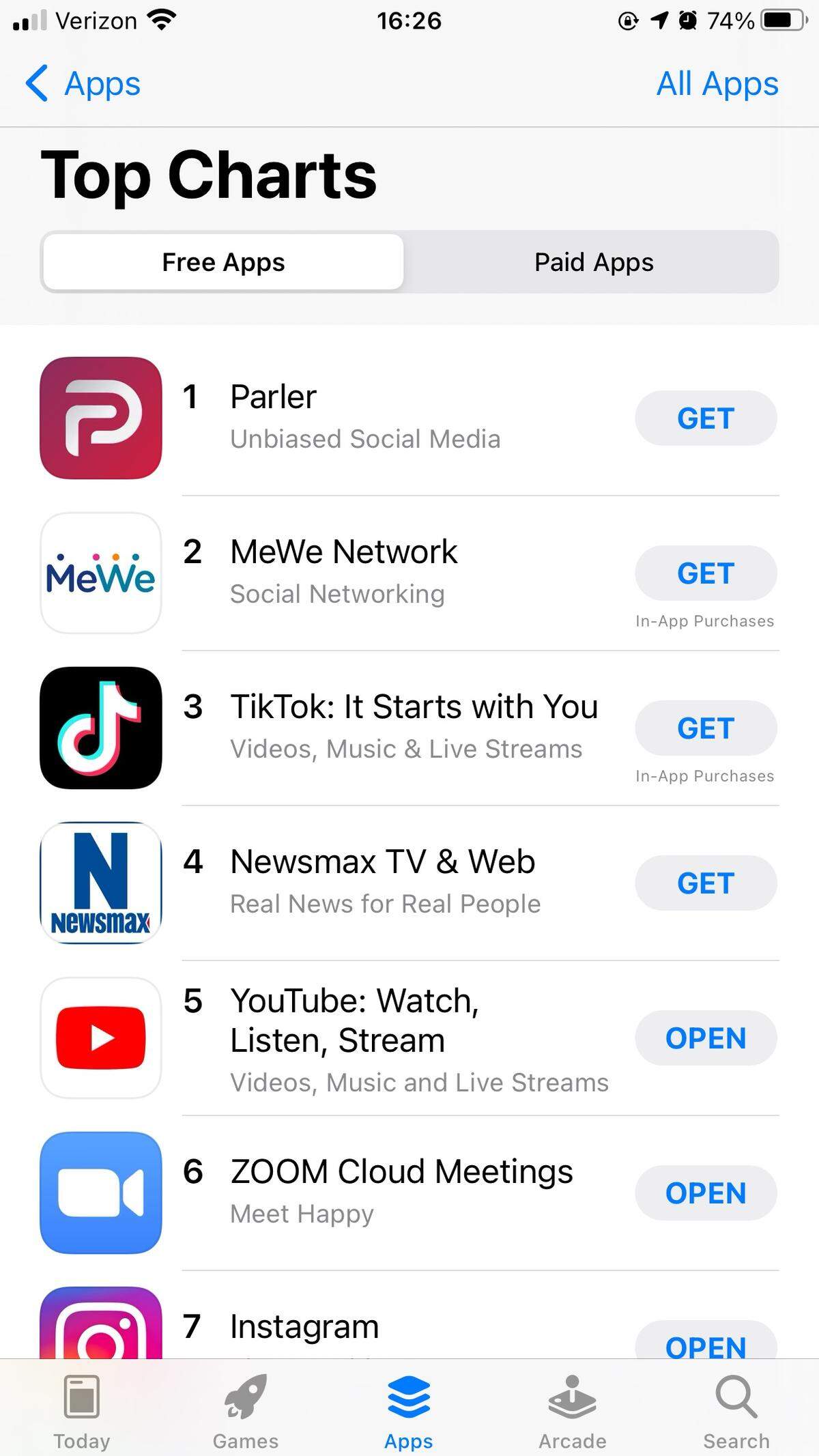 Social media sites Parler and MeWe were the top downloads on the App Store on Monday, Nov. 9, 2020.