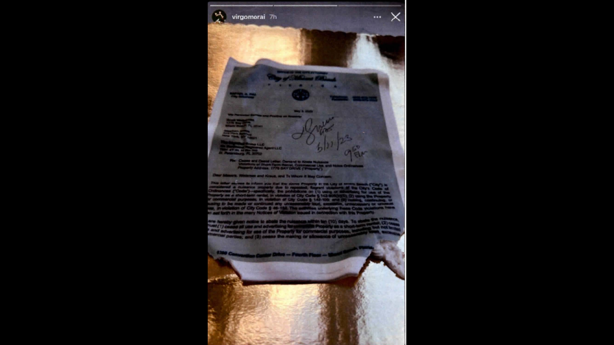 The city of Miami Beach says a tenant at 1776 Bay Drive decorated a birthday cake with an image of a cease-and-desist letter from the city following a series of code violations.
