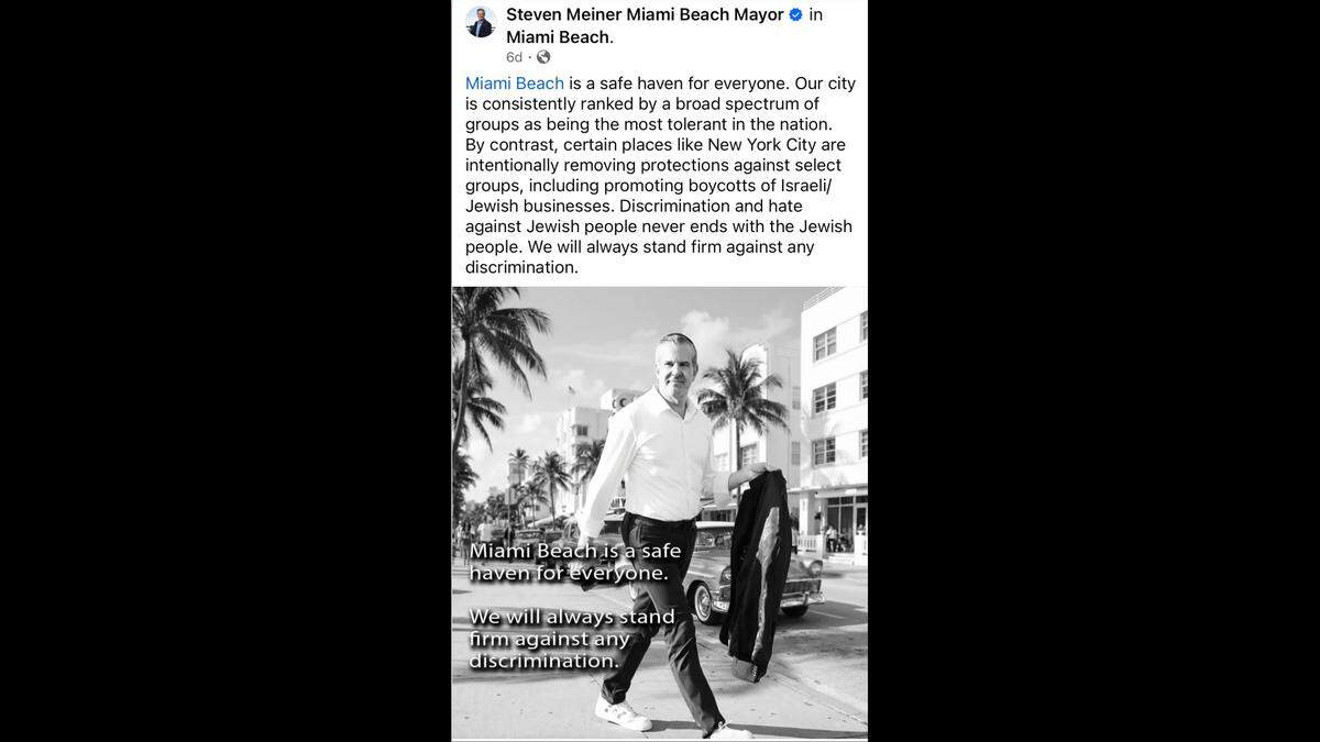 A social media post from Miami Beach Mayor Steven Meiner on Jan. 6, 2026.