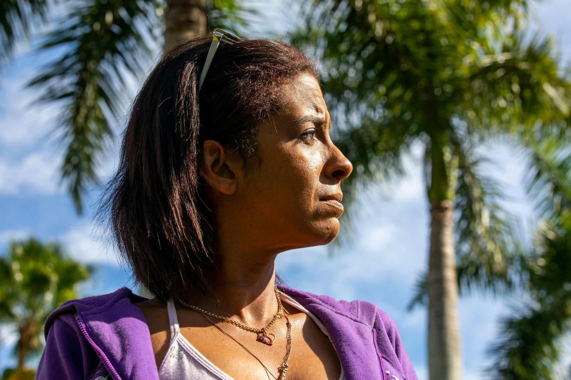 Vanessa Cuni who lost her job during the pandemic and became homeless, poses for a portrait at Chapman Partnership Homeless Assistance Center in Homestead, Florida. Chapman Partnership recently helped her find a job but she’s still struggling to find an affordable place to live.