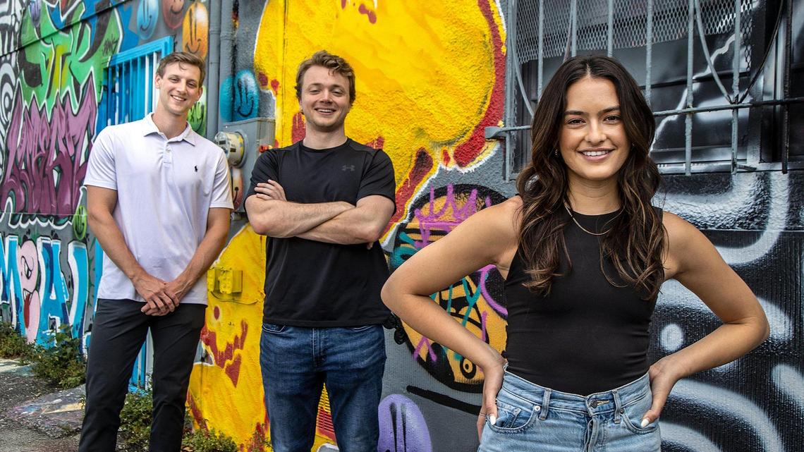 Natalie Barbu, CEO, is with Nick Kane, left, chief operating officer, and Connor Boyce, chief technology officer, of Rella, an app she launched to help Influencers monetize their social media clout. The trio was photographed in Wynwood on Wednesday, April, 20, 2022.
