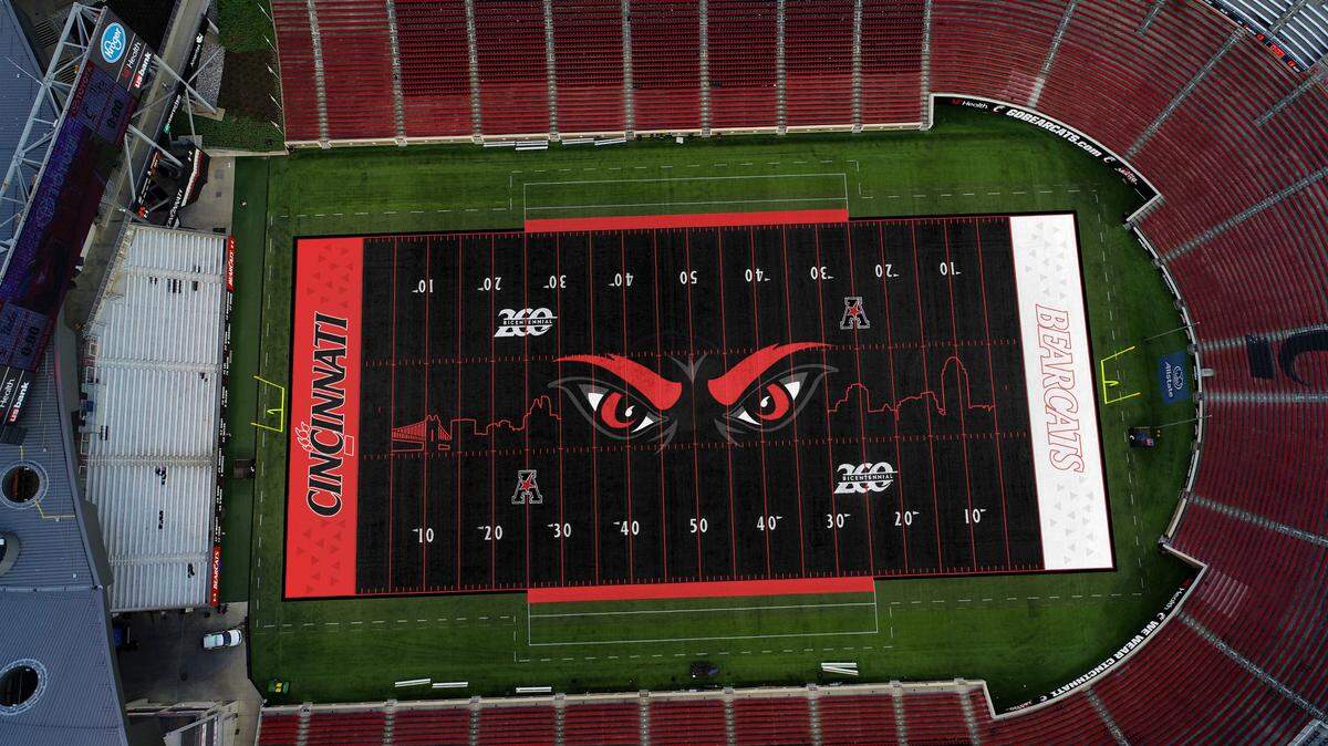 Cincinnati painted its football field ahead of this week’s game with American Athletic Conference rival UCF.