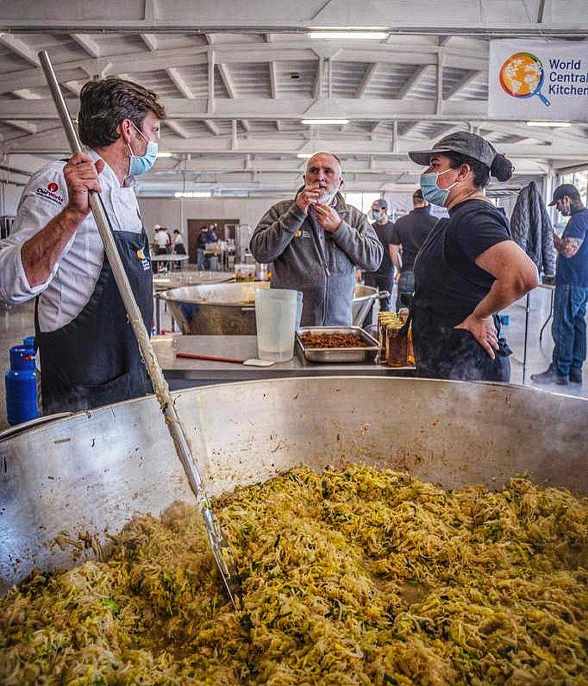 Karla Hoyos, right, flew to Poland to lead a World Central Kitchen pop-up, cooking for Ukrainian evacuees of the Russian invasion.