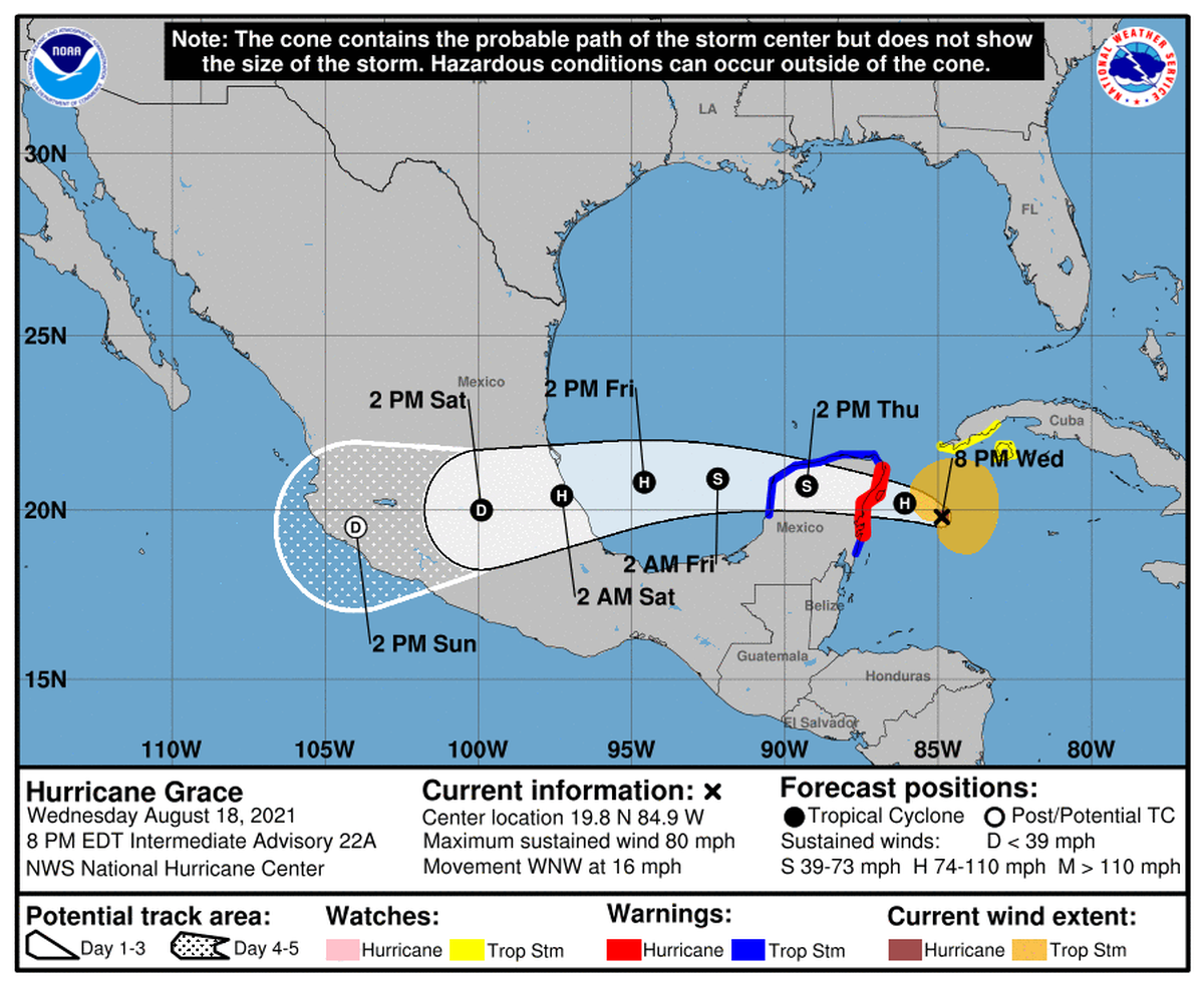 Hurricane Grace forecast cone as of 8 p.m.