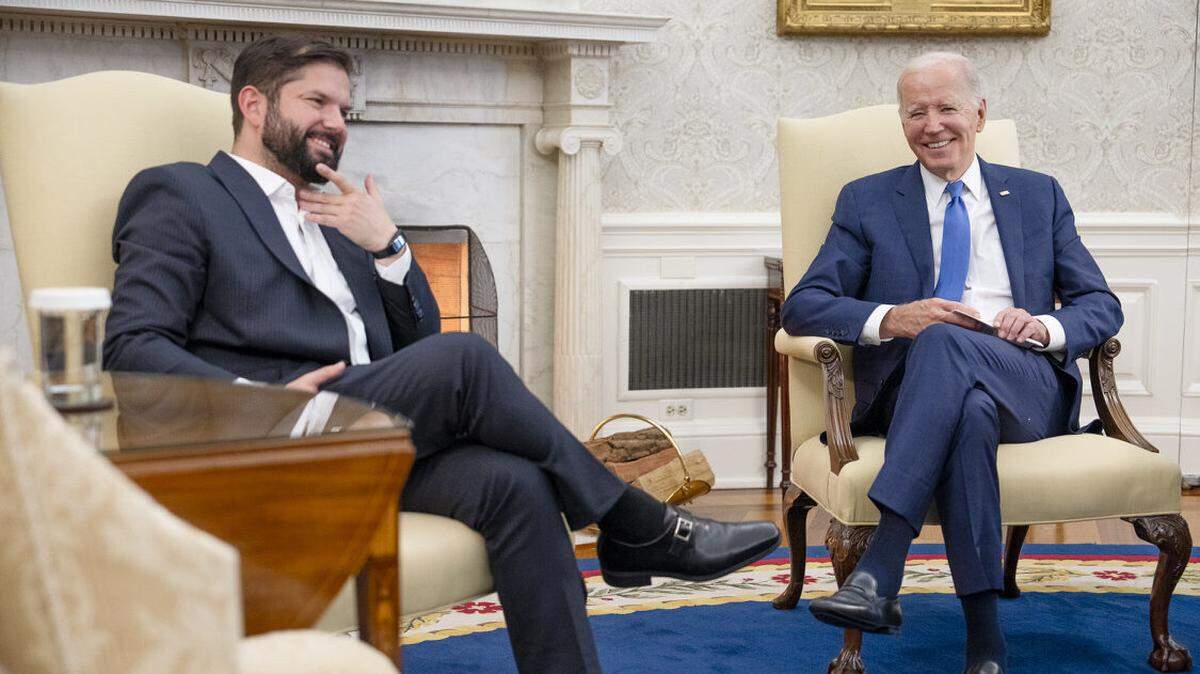 Chilean President Gabriel Boric and President Joe Biden during a meeting at the White on Thursday, Nov. 2, 2023.
