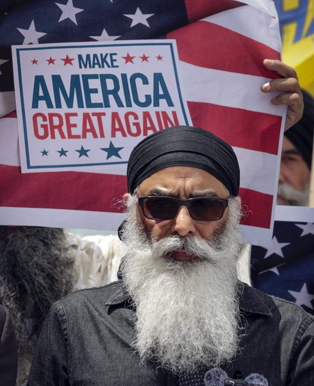 Gurpatwant Singh Pannun, the legal advisor for Sikhs for Justice prepares to speak to reporters after meeting with Harjinder Singh on Thursday, August 28, 2025, at the St. Lucie County Jail in Fort Pierce, Florida.