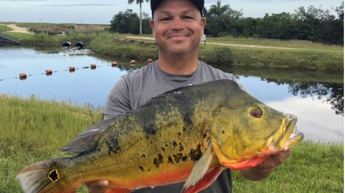 Felipe Prieto with his record breaking butterfly peacock bass