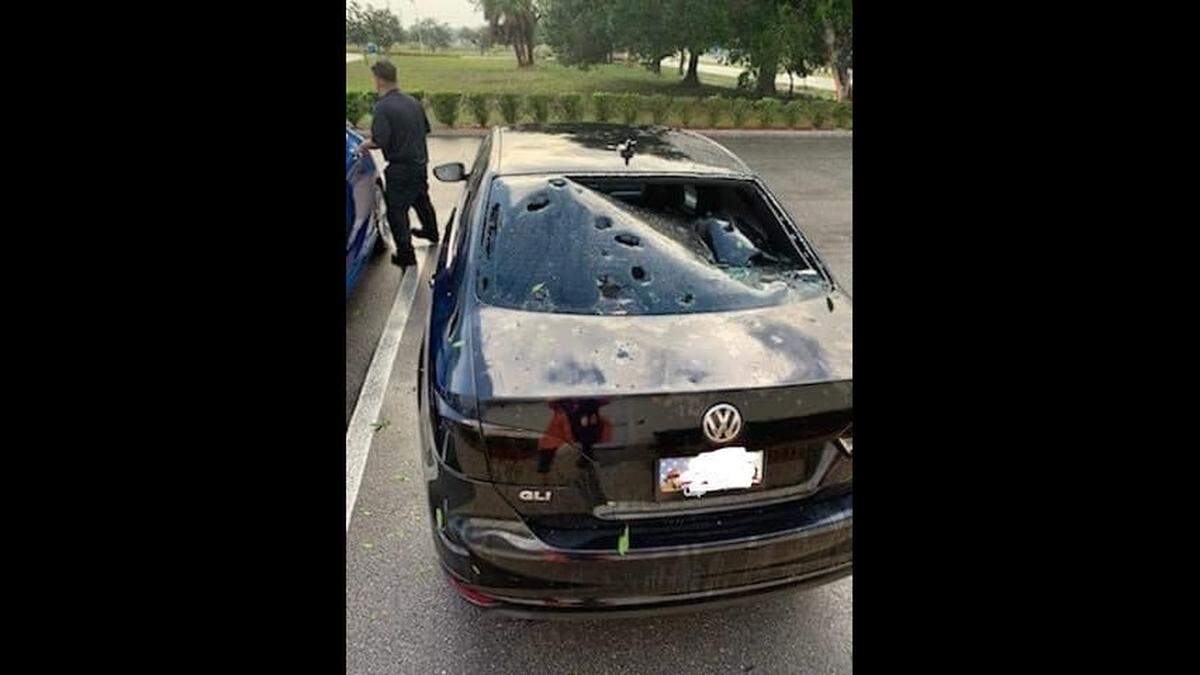 Hail battered a Volkswagen in Sebring, leaving it with ball-size holes in its rear window. It’s one of the photos the Highlands County Board of County Commissioners shared online Monday, April 4, 2022.