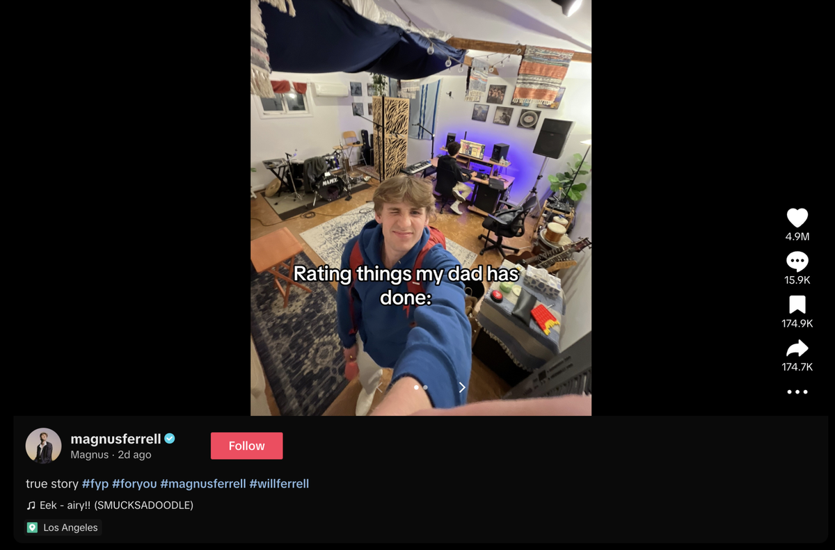 Magnus Ferrell is using a TikTok trend to share the embarrassing Prom Night prank dad Will Ferrell pulled on him.