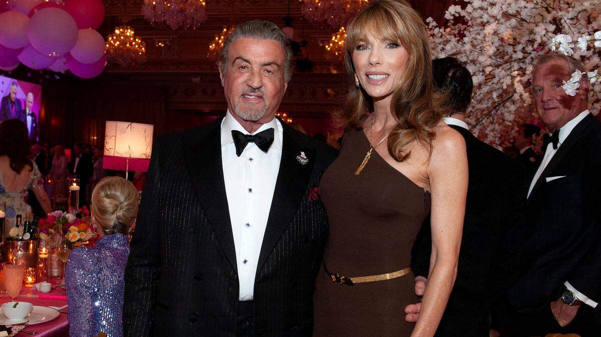 Sylvester Stallone and Jennifer Flavin at the 19th annual Palm Beach Police and Fire Rescue Ball at Mar-a-Lago Club January 18, 2025 in Palm Beach.