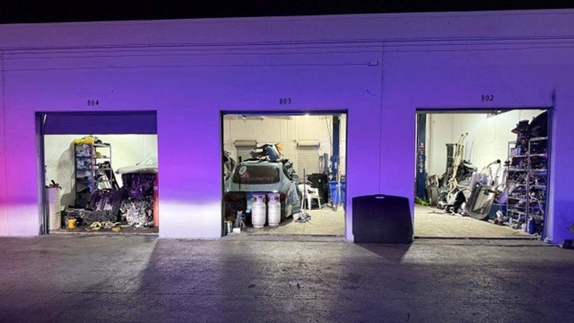 A GPS tracker helped Medley police locate a warehouse at 7450 Northwest 74th Avenue, where stolen Infinitis were dismantled, and a suspect was arrested.