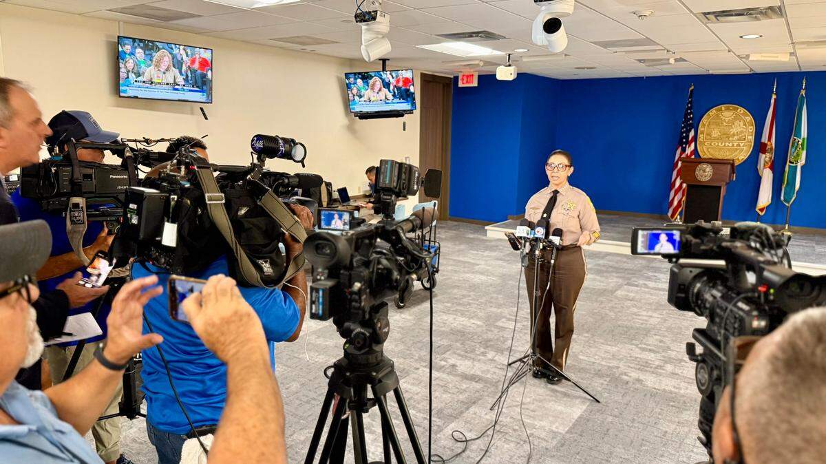 Miami-Dade Sheriff Rosie Cordero-Stutz holds a news conference to discuss the sheriff’s office proposed 2025-2026 budget.