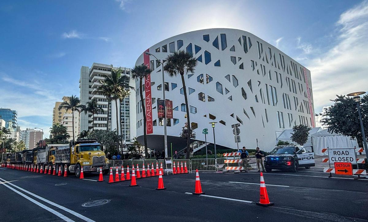Agents from various law enforcement agencies including the Secret Service kept a tight security around the Faena Forum building ahead of the arrival of President Donald J. Trump, for his live address at the FII Priority conference, at the Faena Forum Hotel in Miami Beach. on Wednesday, February 19, 2025.