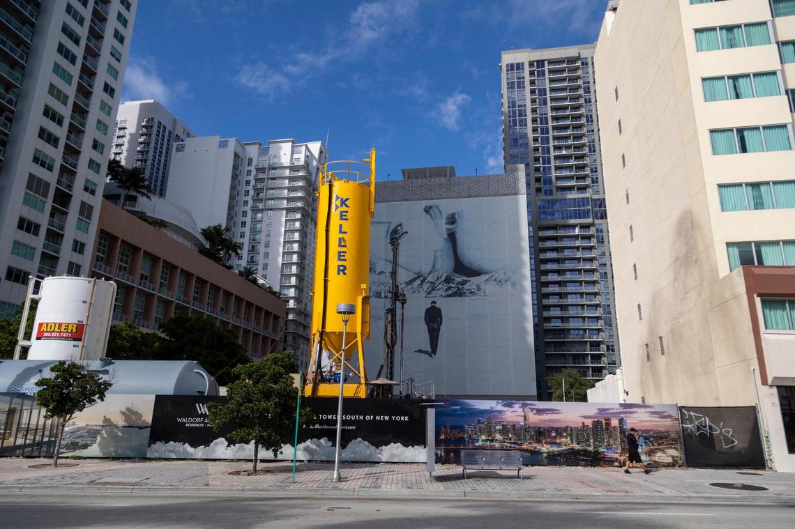 Construction on Miami’s first supertall building, the Waldorf Astoria Hotel & Residences, has started on this compact lot on Biscayne Boulevard and Third Street in downtown Miami.